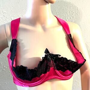 Cacique Women's 42DD Hot Pint and Black Bra 1/2 Cup Sexy Lingerie Feminine